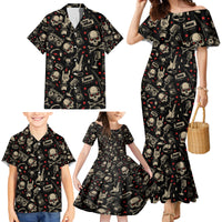 Rock And Roll Skull Pattern Design Family Matching Mermaid Dress and Hawaiian Shirt - Wonder Print Shop