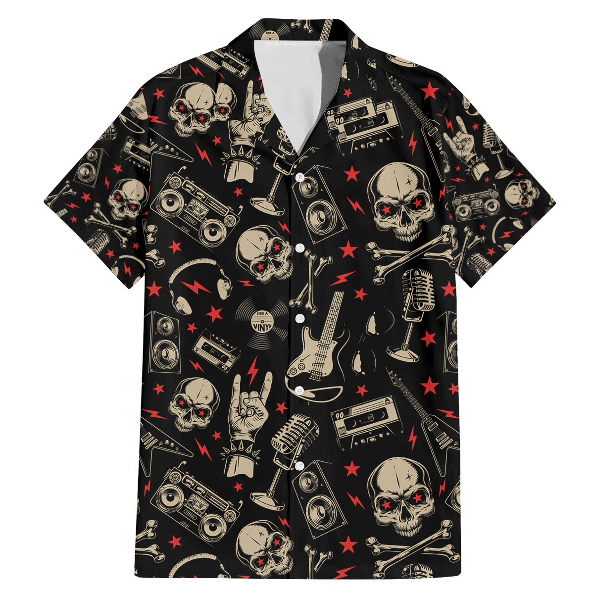 Rock And Roll Skull Pattern Design Family Matching Mermaid Dress and Hawaiian Shirt - Wonder Print Shop