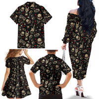 Rock And Roll Skull Pattern Design Family Matching Off Shoulder Long Sleeve Dress and Hawaiian Shirt - Wonder Print Shop