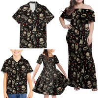 Rock And Roll Skull Pattern Design Family Matching Off Shoulder Maxi Dress and Hawaiian Shirt - Wonder Print Shop