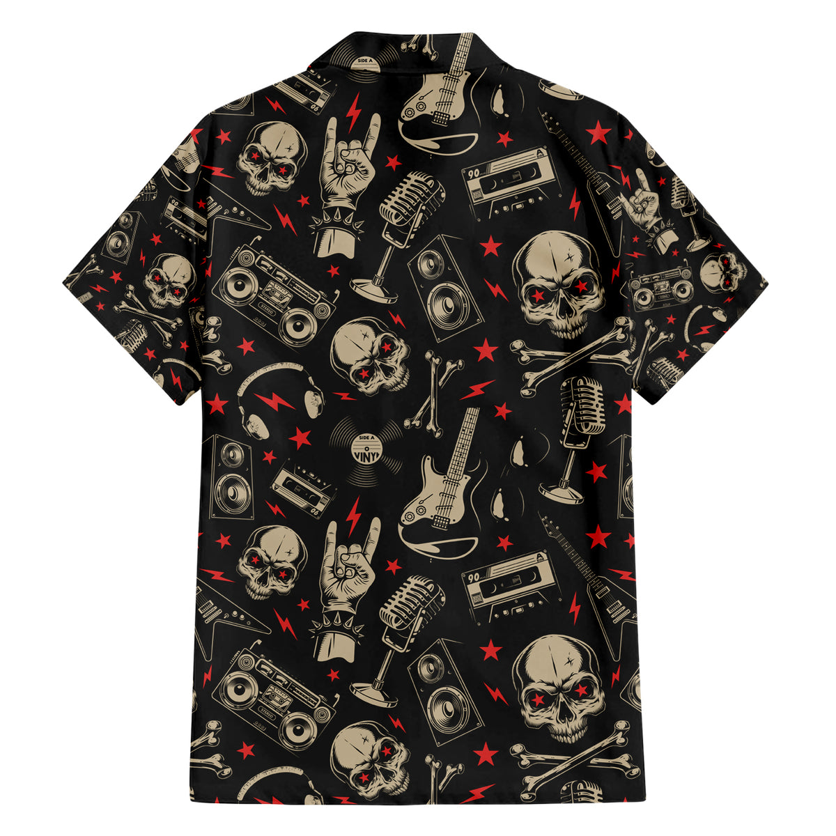 Rock And Roll Skull Pattern Design Family Matching Short Sleeve Bodycon Dress and Hawaiian Shirt - Wonder Print Shop