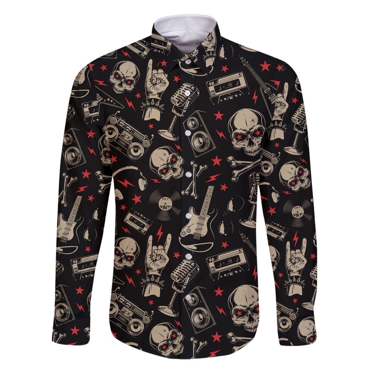 Rock And Roll Skull Pattern Design Family Matching Summer Maxi Dress and Hawaiian Shirt - Wonder Print Shop