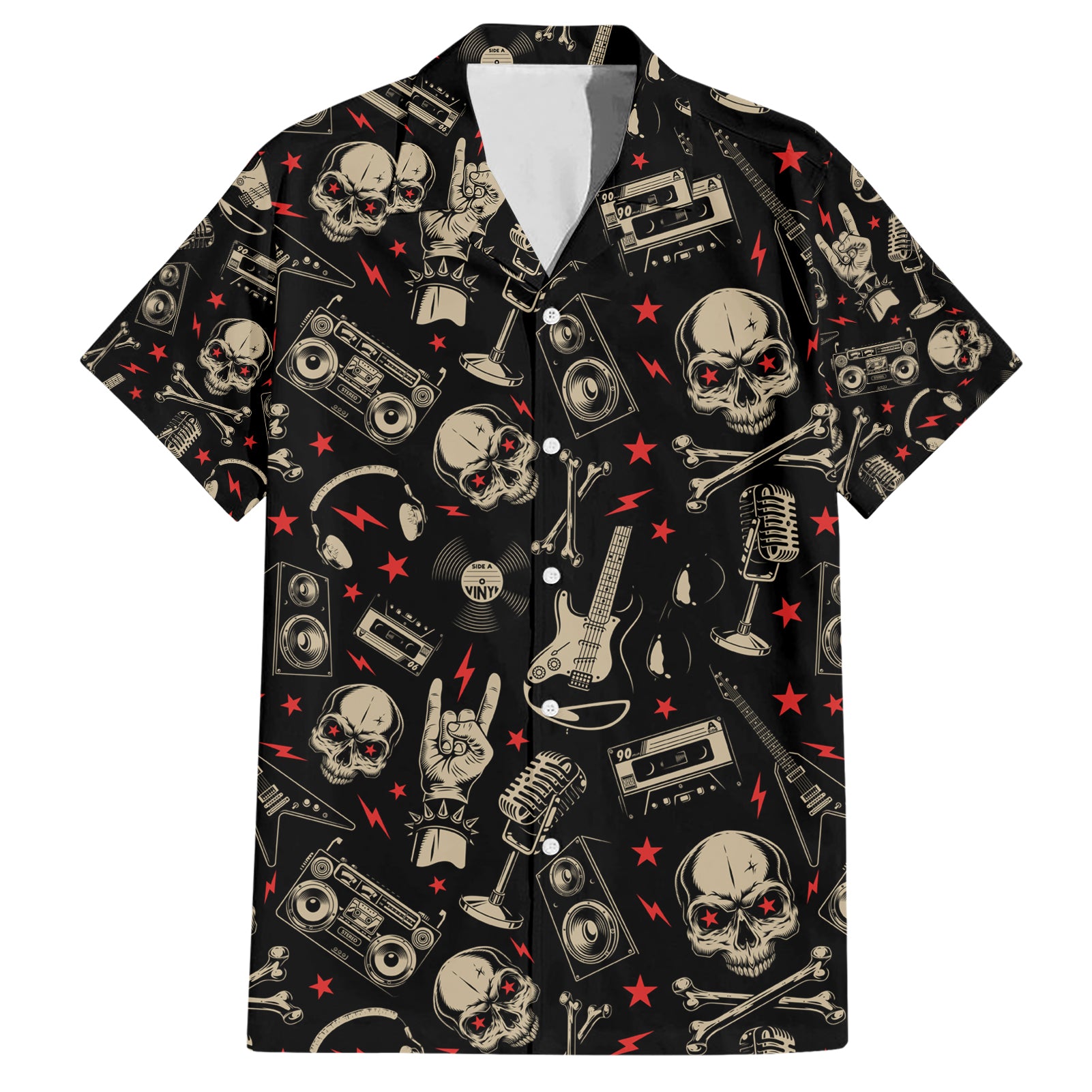 Rock And Roll Skull Pattern Design Hawaiian Shirt - Wonder Print Shop