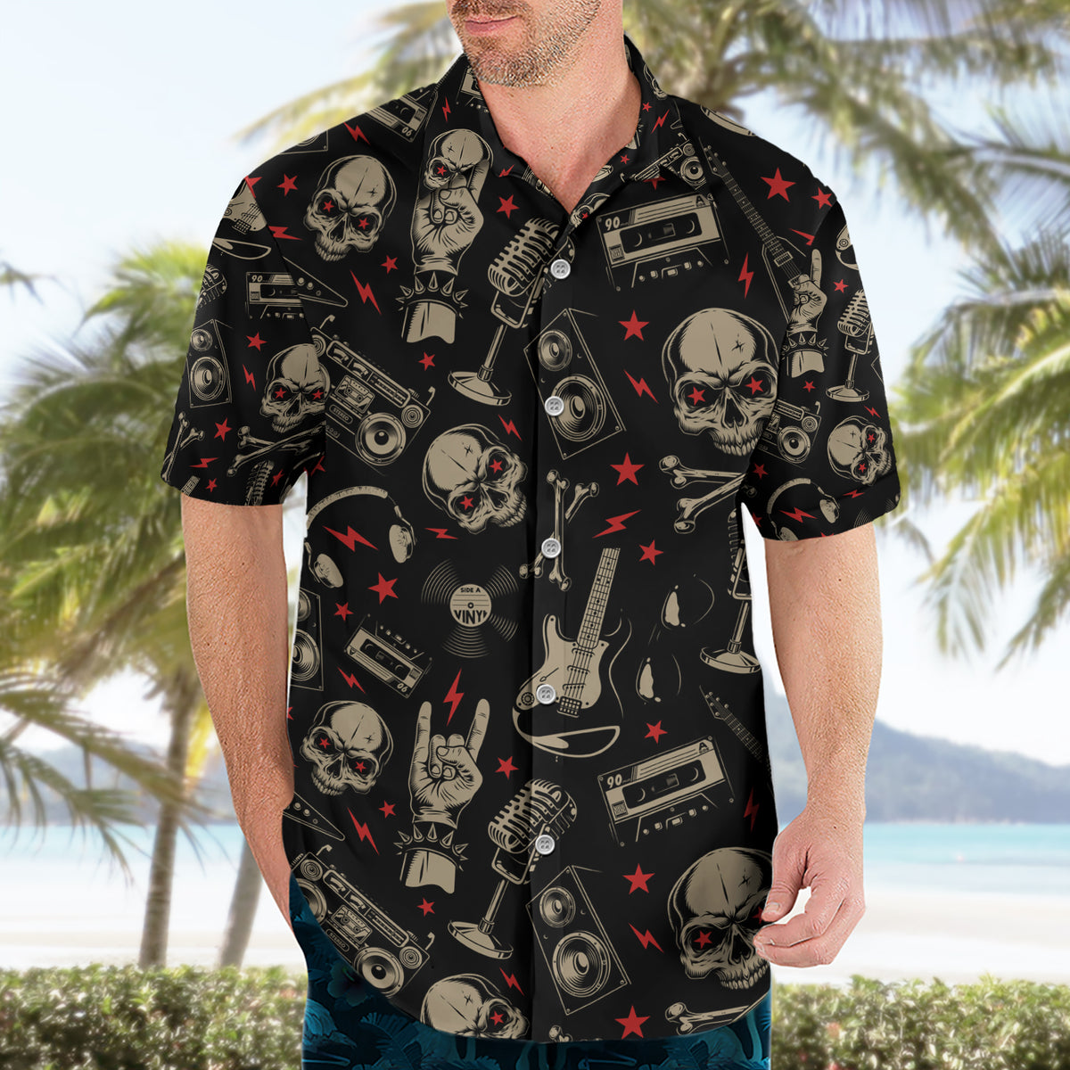 Rock And Roll Skull Pattern Design Hawaiian Shirt - Wonder Print Shop