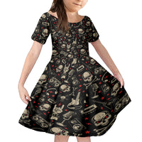 Rock And Roll Skull Pattern Design Kid Short Sleeve Dress - Wonder Print Shop