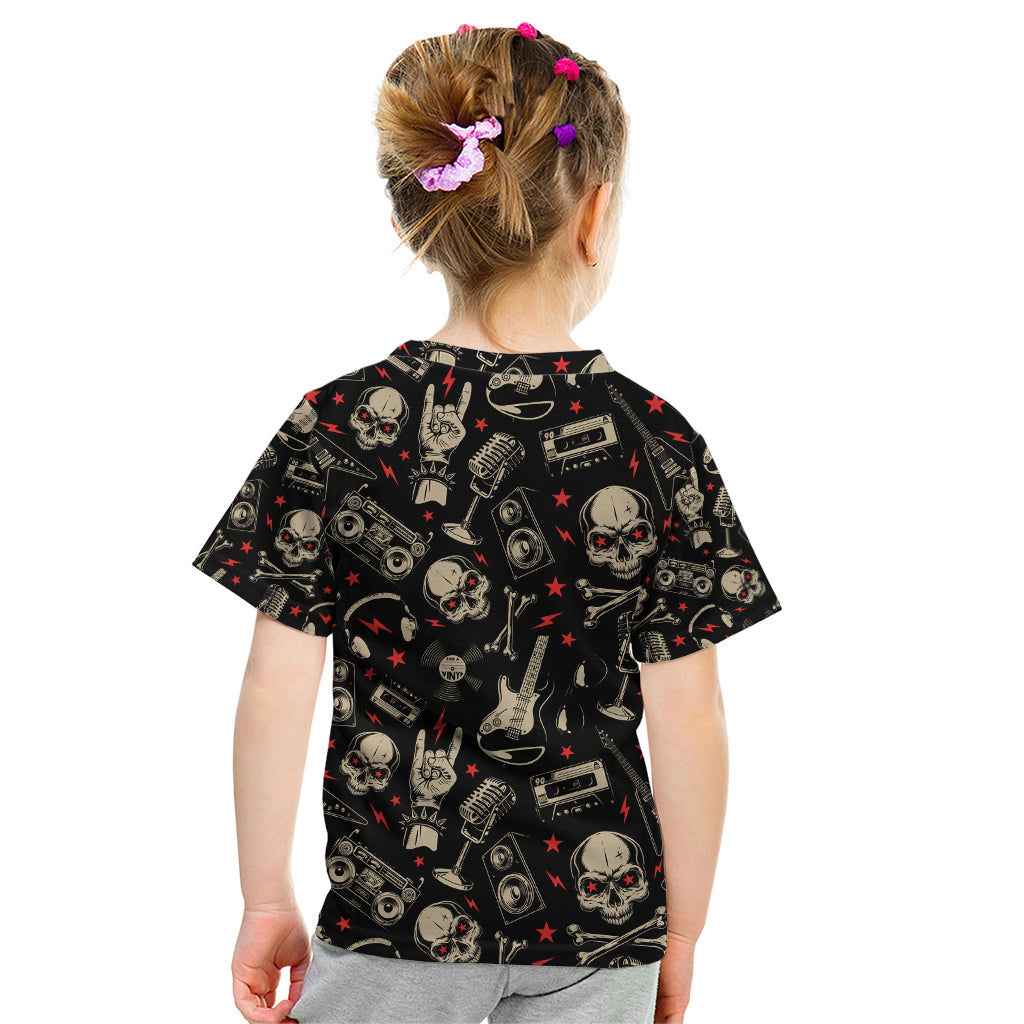 Rock And Roll Skull Pattern Design Kid T Shirt - Wonder Print Shop