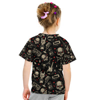 Rock And Roll Skull Pattern Design Kid T Shirt - Wonder Print Shop