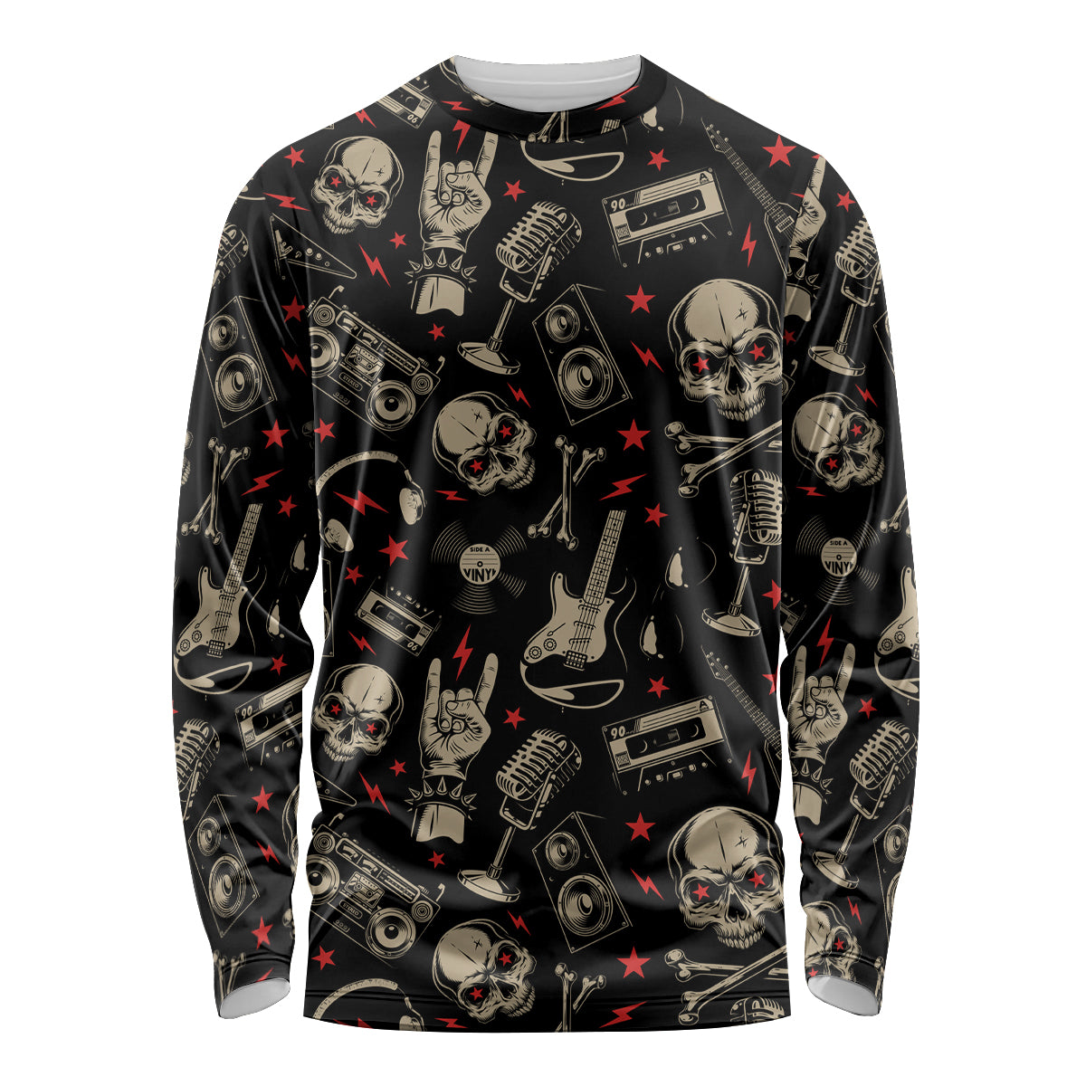 Rock And Roll Skull Pattern Design Long Sleeve Shirt - Wonder Print Shop