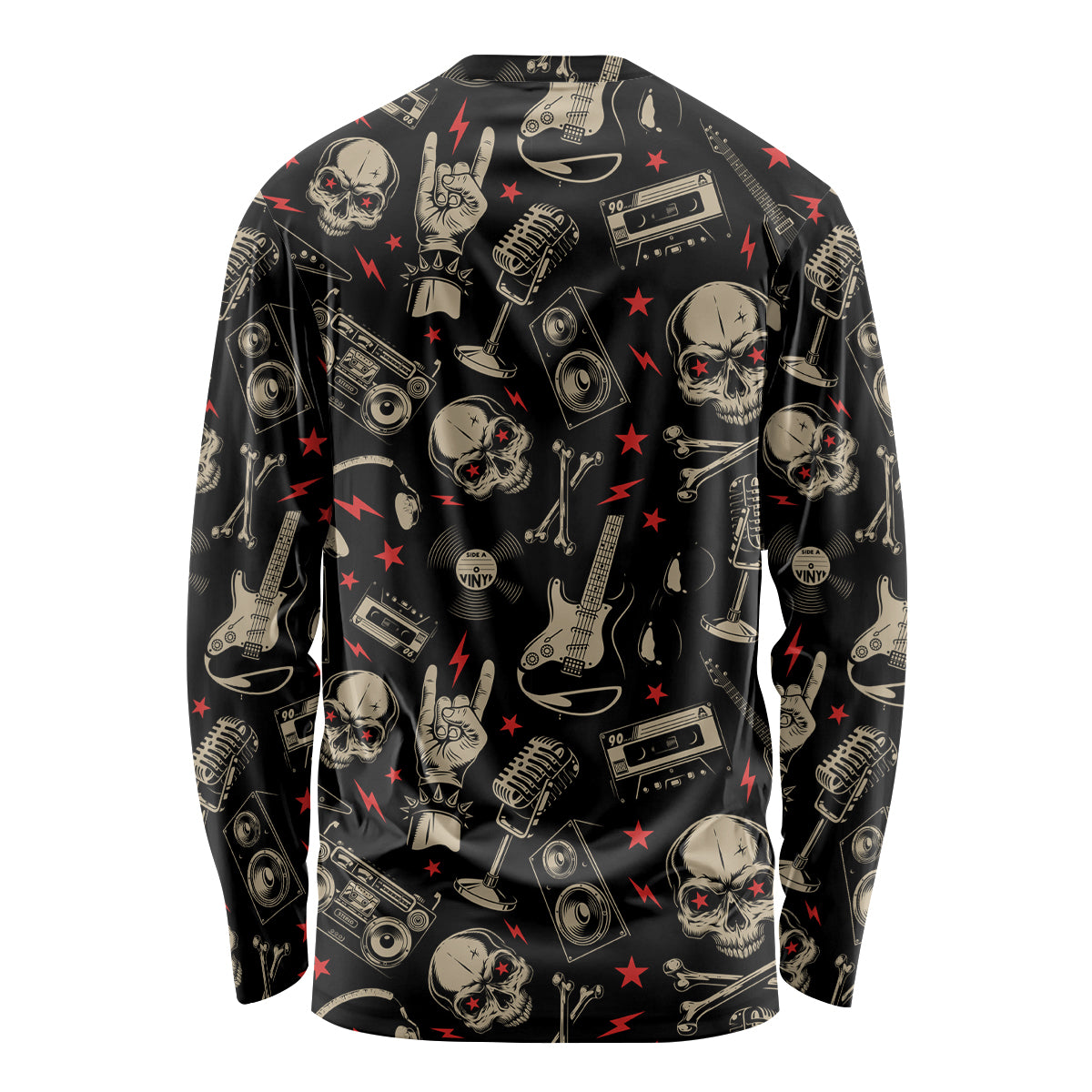 Rock And Roll Skull Pattern Design Long Sleeve Shirt - Wonder Print Shop