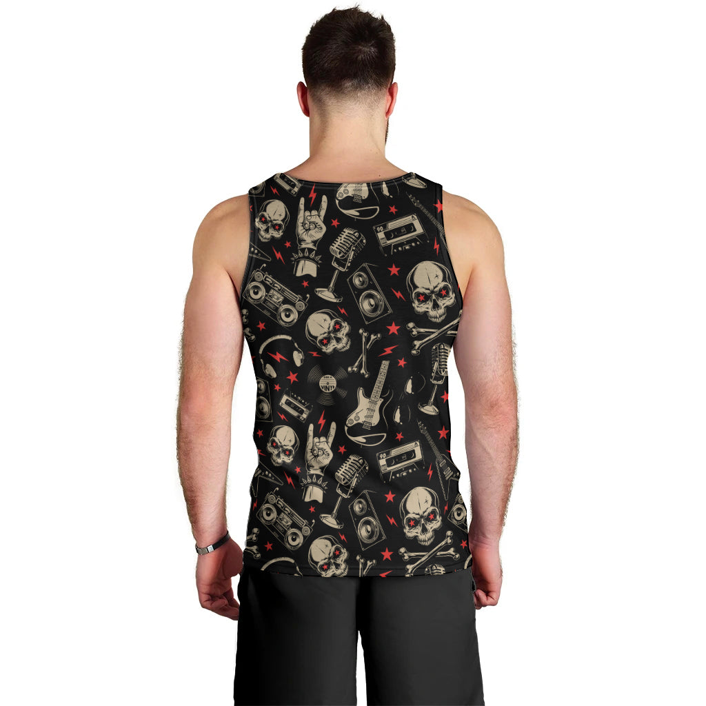 Rock And Roll Skull Pattern Design Men Tank Top - Wonder Print Shop