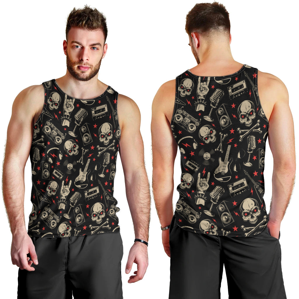 Rock And Roll Skull Pattern Design Men Tank Top - Wonder Print Shop