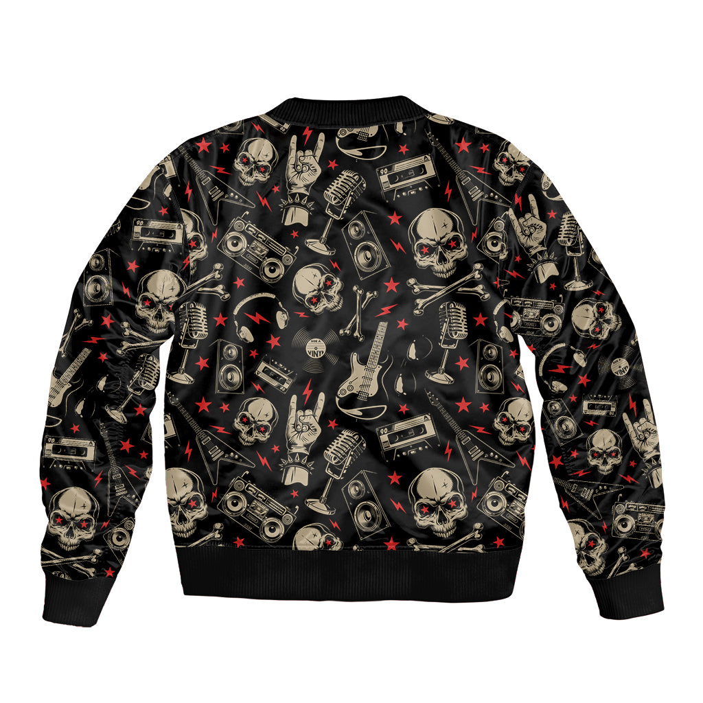 Rock And Roll Skull Pattern Design Sleeve Zip Bomber Jacket - Wonder Print Shop