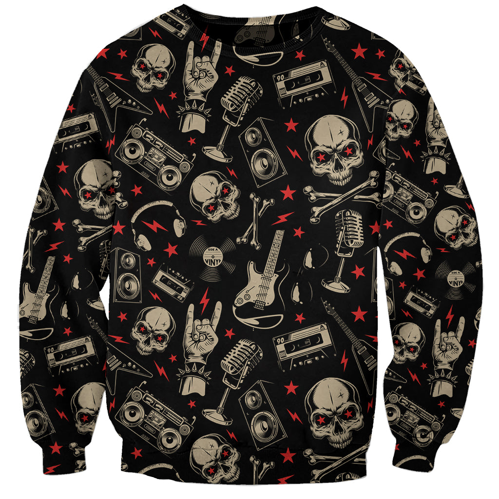 Rock And Roll Skull Pattern Design Sweatshirt - Wonder Print Shop