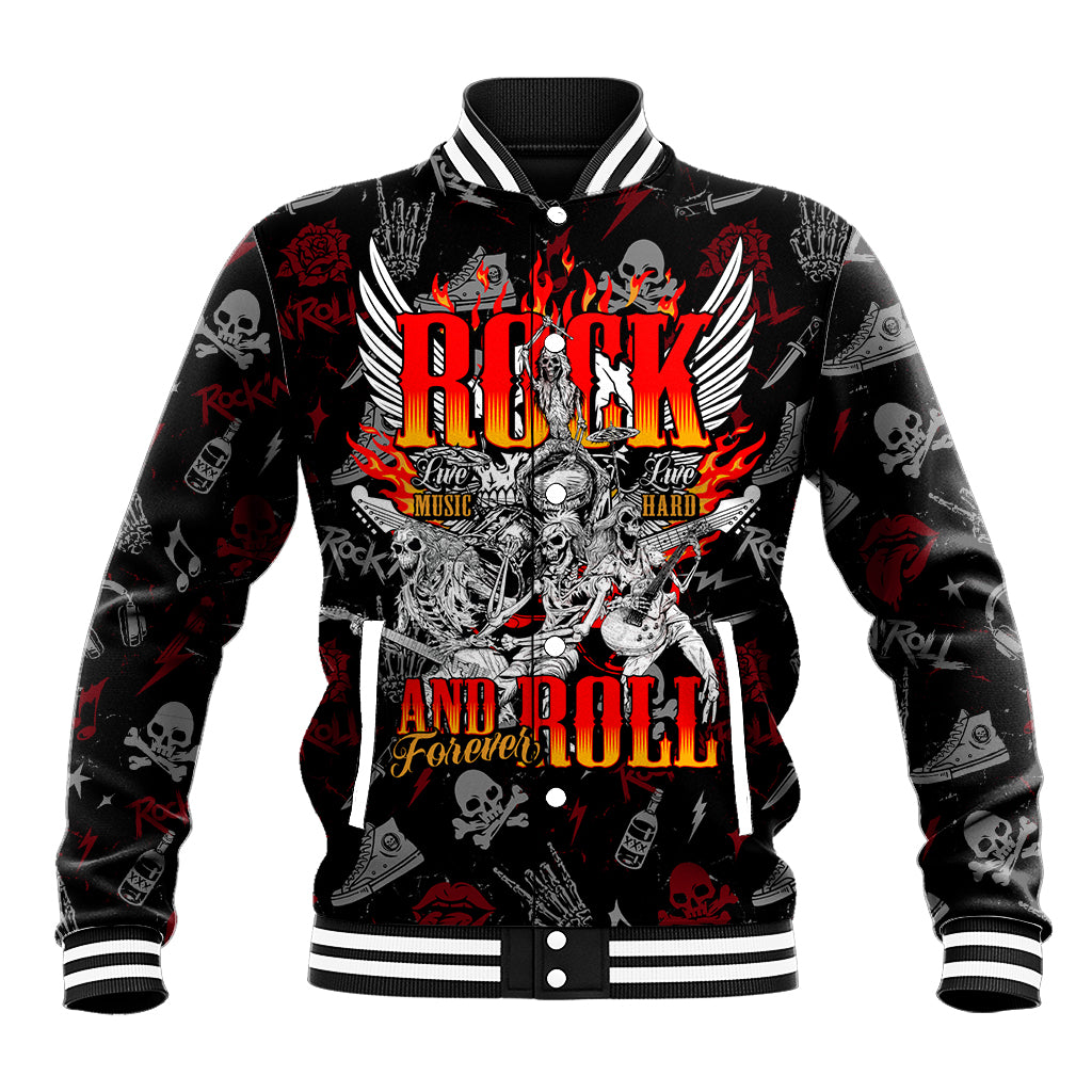 Rock And Roll Skull Forever Baseball Jacket - Wonder Print Shop