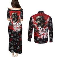 Rock And Roll Skull Forever Couples Matching Puletasi Dress and Long Sleeve Button Shirts - Wonder Print Shop