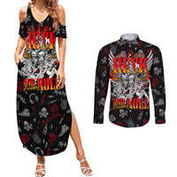 Rock And Roll Skull Forever Couples Matching Summer Maxi Dress and Long Sleeve Button Shirts - Wonder Print Shop