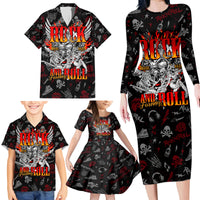 Rock And Roll Skull Forever Family Matching Long Sleeve Bodycon Dress and Hawaiian Shirt - Wonder Print Shop