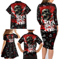 Rock And Roll Skull Forever Family Matching Long Sleeve Bodycon Dress and Hawaiian Shirt - Wonder Print Shop