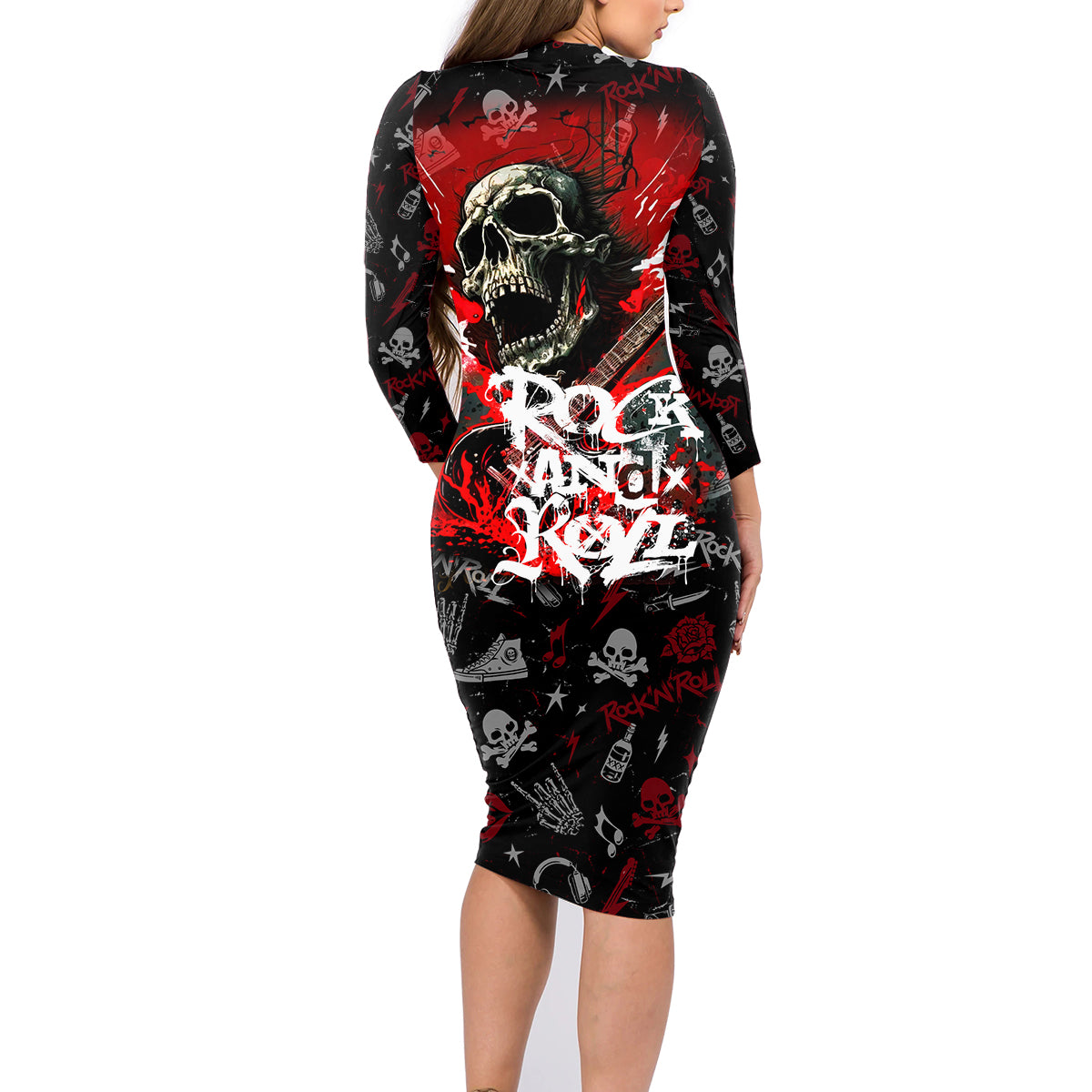 Rock And Roll Skull Forever Family Matching Long Sleeve Bodycon Dress and Hawaiian Shirt - Wonder Print Shop