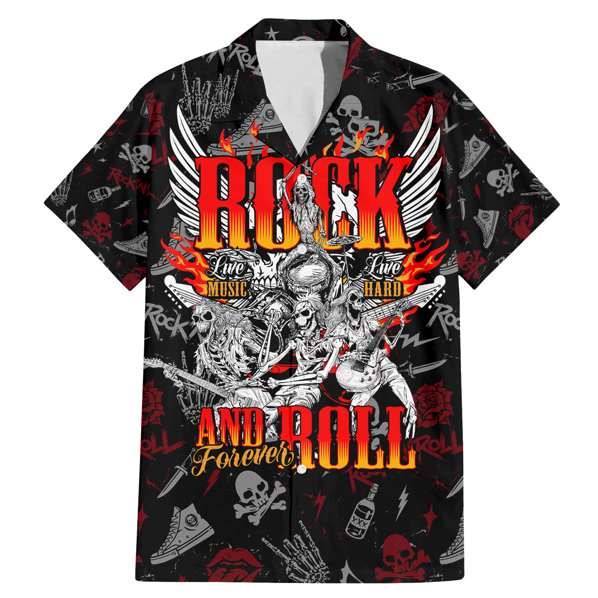 Rock And Roll Skull Forever Family Matching Mermaid Dress and Hawaiian Shirt - Wonder Print Shop
