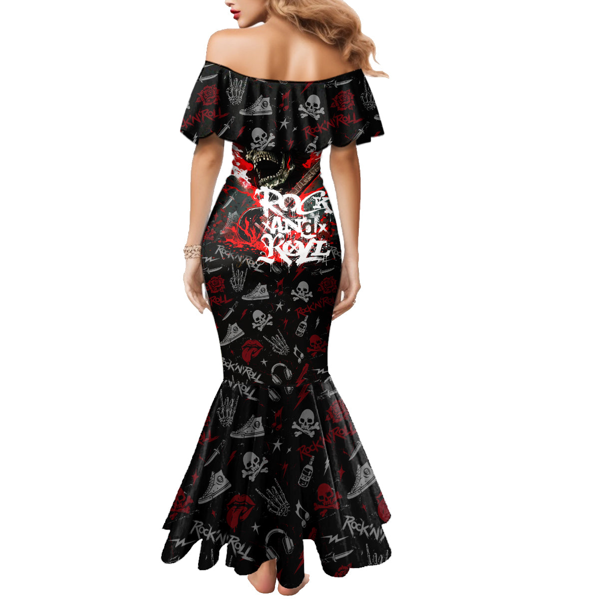 Rock And Roll Skull Forever Family Matching Mermaid Dress and Hawaiian Shirt - Wonder Print Shop