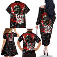 Rock And Roll Skull Forever Family Matching Off Shoulder Long Sleeve Dress and Hawaiian Shirt - Wonder Print Shop