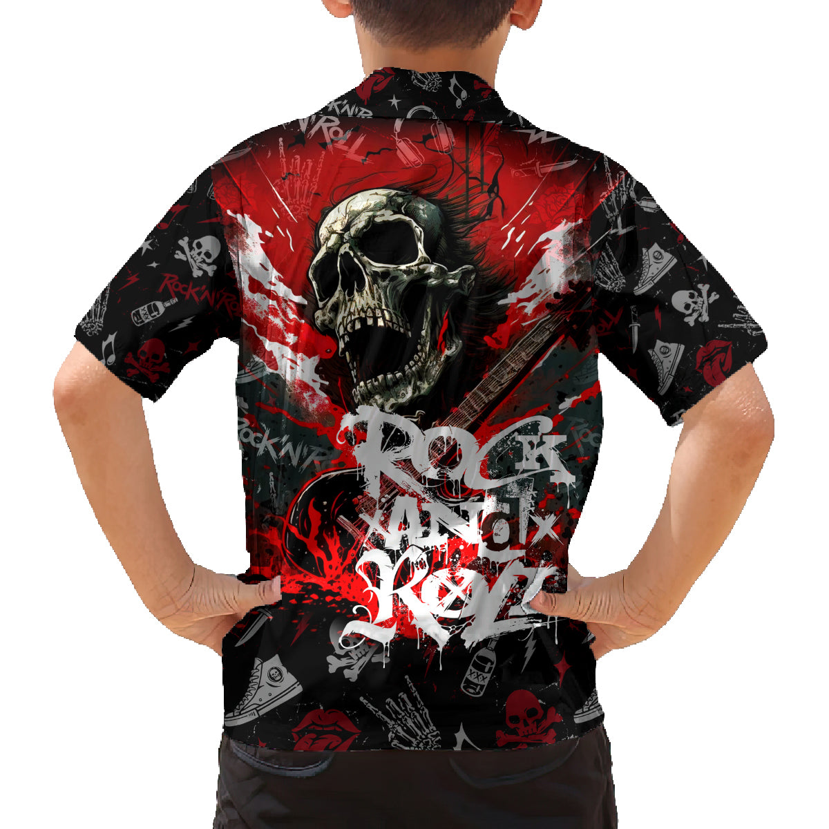 Rock And Roll Skull Forever Family Matching Off Shoulder Maxi Dress and Hawaiian Shirt - Wonder Print Shop