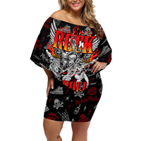 Rock And Roll Skull Forever Family Matching Off Shoulder Short Dress and Hawaiian Shirt - Wonder Print Shop