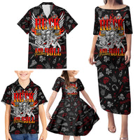 Rock And Roll Skull Forever Family Matching Puletasi Dress and Hawaiian Shirt - Wonder Print Shop