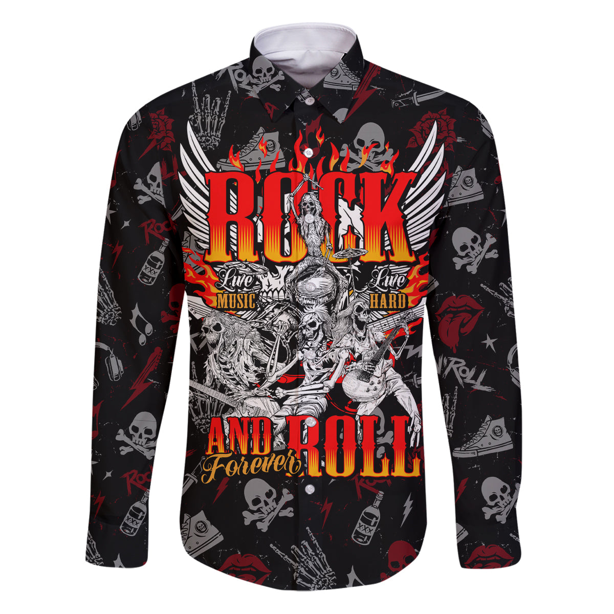 Rock And Roll Skull Forever Family Matching Puletasi Dress and Hawaiian Shirt - Wonder Print Shop