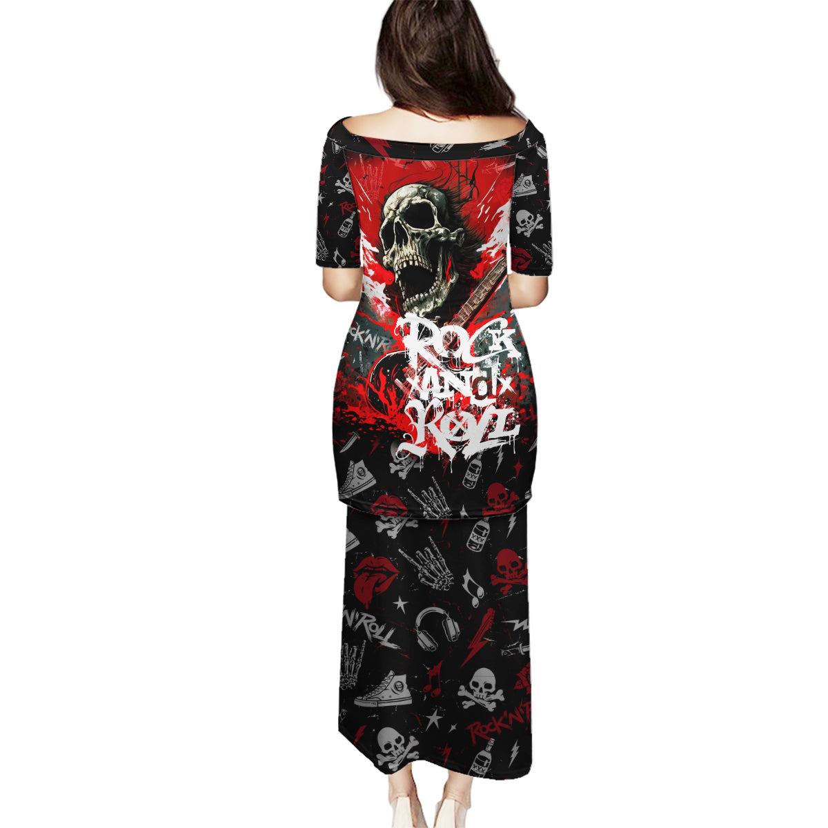 Rock And Roll Skull Forever Family Matching Puletasi Dress and Hawaiian Shirt - Wonder Print Shop