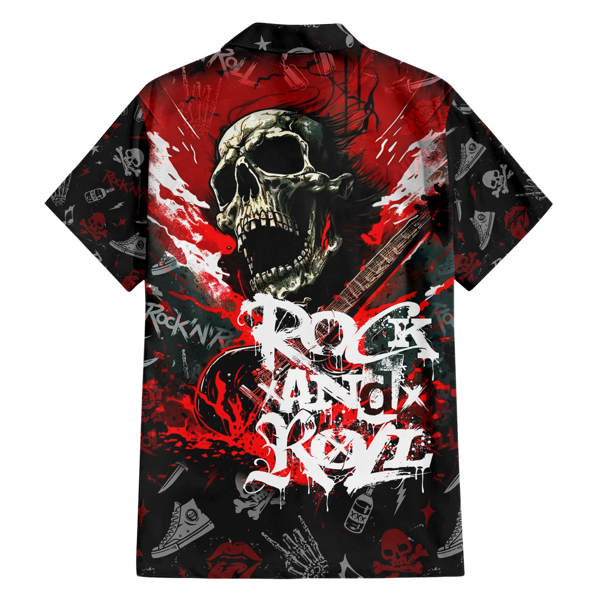 Rock And Roll Skull Forever Family Matching Short Sleeve Bodycon Dress and Hawaiian Shirt - Wonder Print Shop