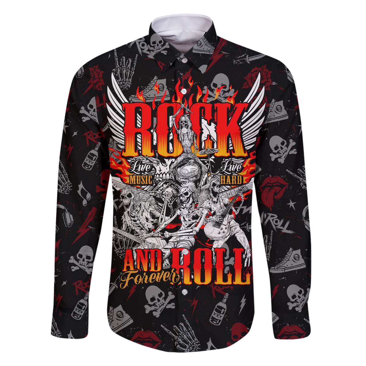 Rock And Roll Skull Forever Family Matching Short Sleeve Bodycon Dress and Hawaiian Shirt - Wonder Print Shop