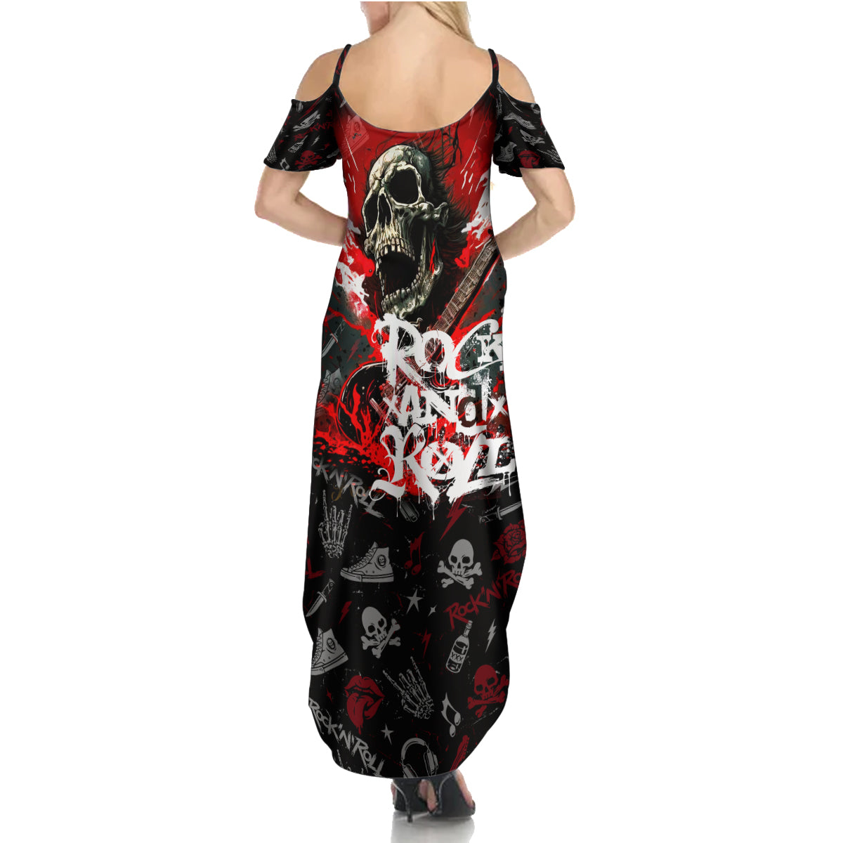 Rock And Roll Skull Forever Family Matching Summer Maxi Dress and Hawaiian Shirt - Wonder Print Shop