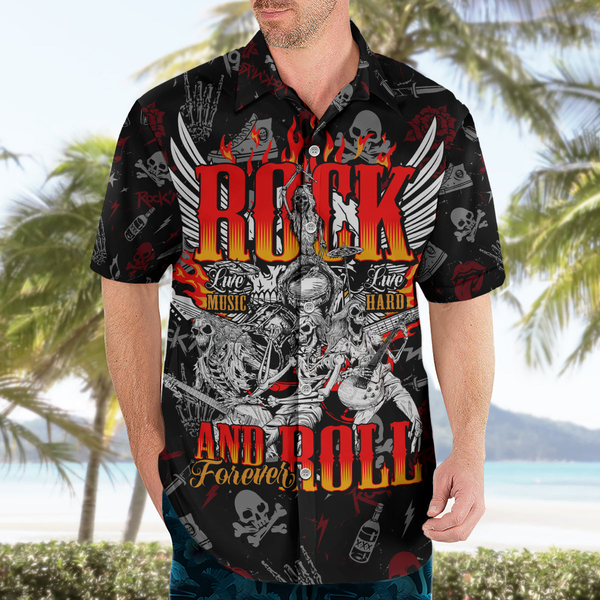 Rock And Roll Skull Forever Hawaiian Shirt - Wonder Print Shop