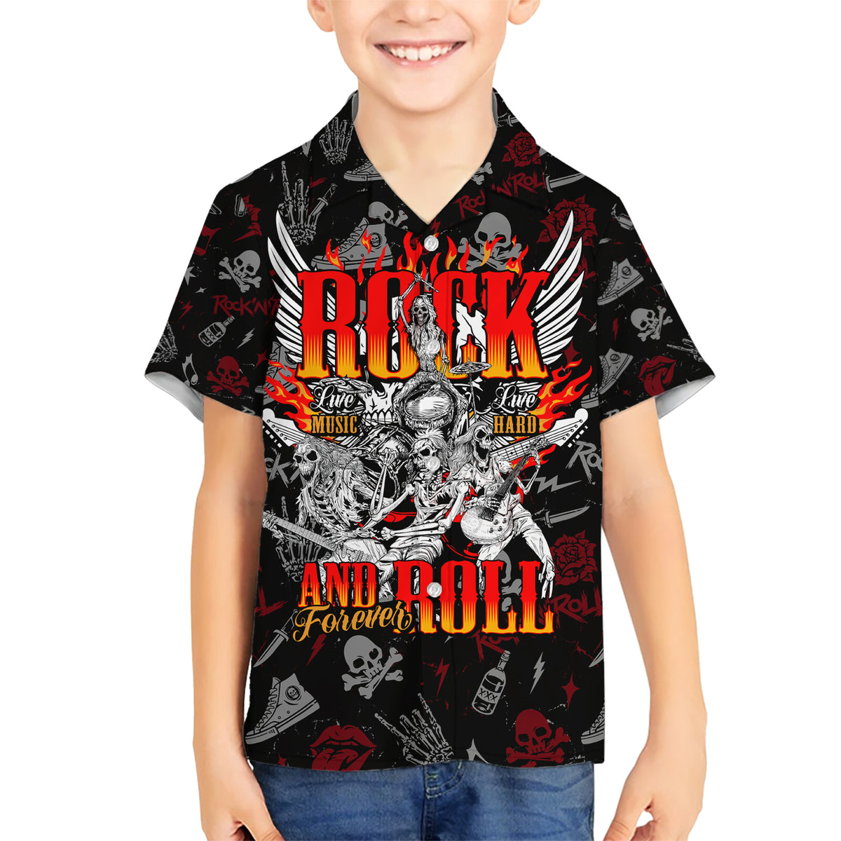 Rock And Roll Skull Forever Hawaiian Shirt - Wonder Print Shop