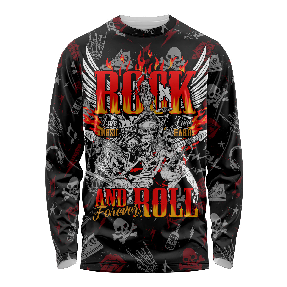 Rock And Roll Skull Forever Long Sleeve Shirt - Wonder Print Shop