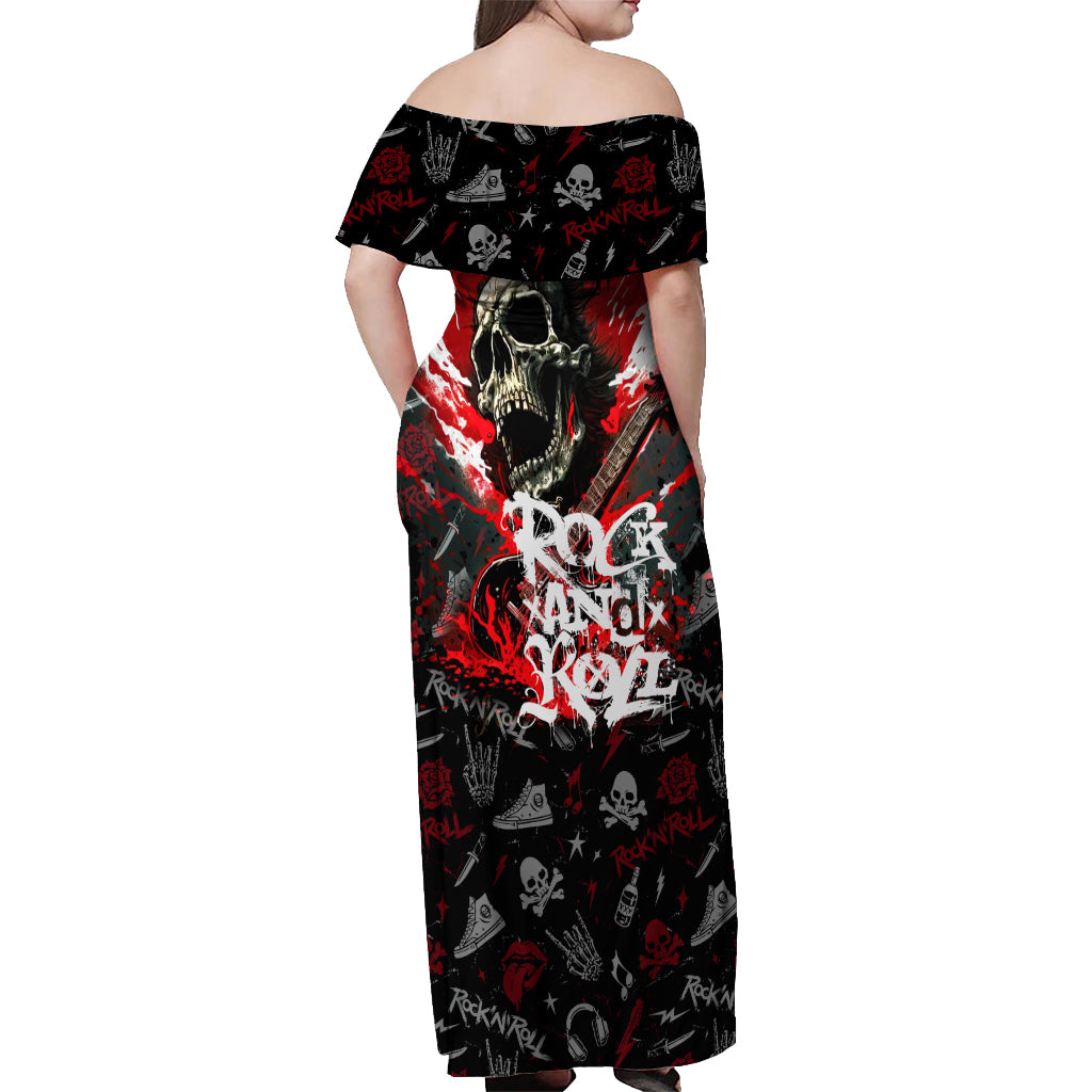 Rock And Roll Skull Forever Off Shoulder Maxi Dress - Wonder Print Shop