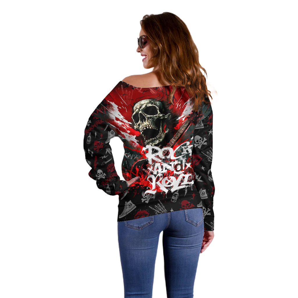 Rock And Roll Skull Forever Off Shoulder Sweater - Wonder Print Shop