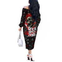 Rock And Roll Skull Forever Off The Shoulder Long Sleeve Dress - Wonder Print Shop