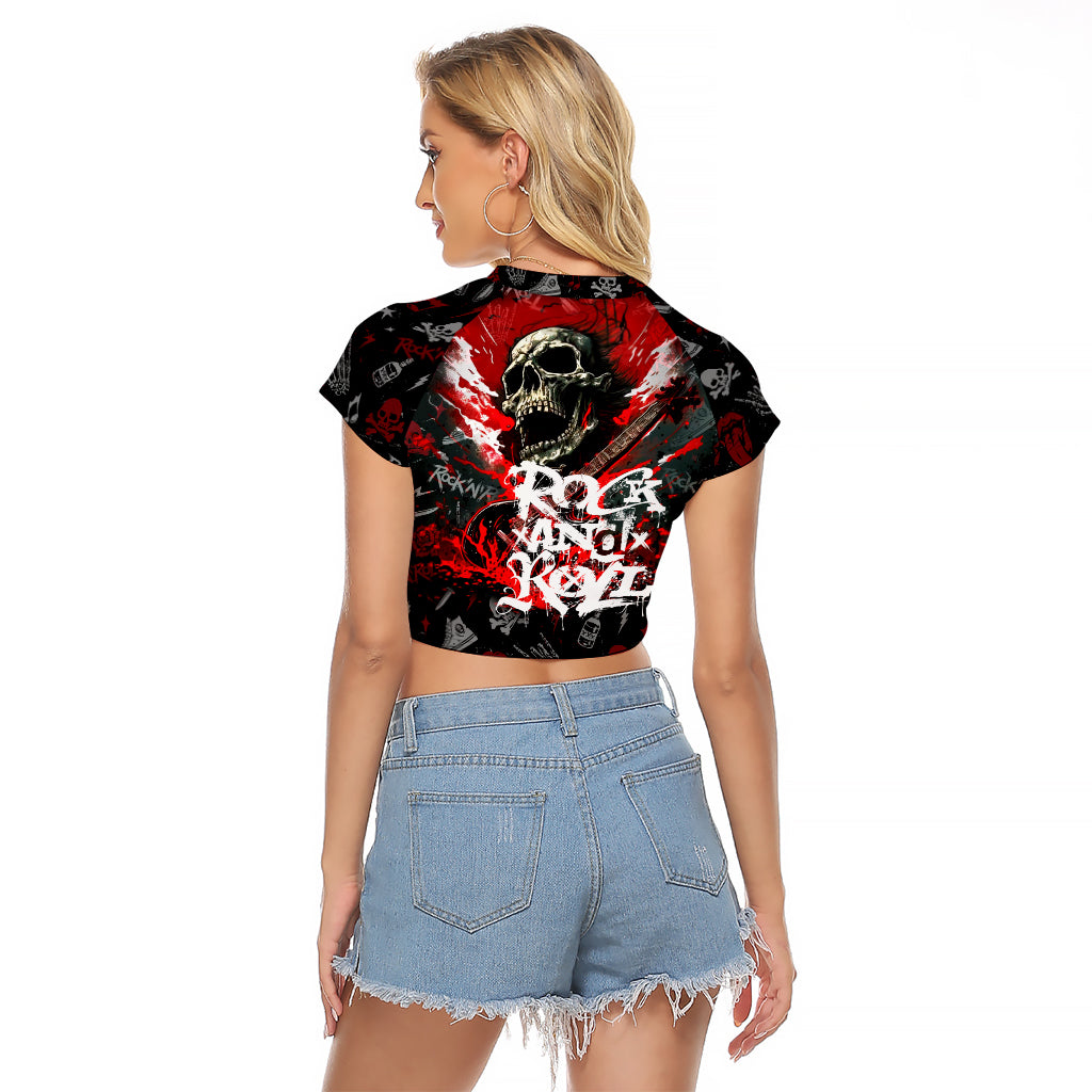 Rock And Roll Skull Forever Raglan Cropped T Shirt - Wonder Print Shop