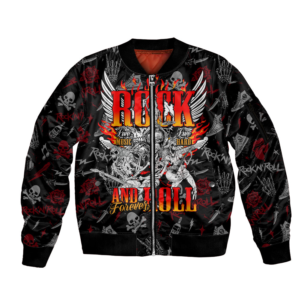 Rock And Roll Skull Forever Sleeve Zip Bomber Jacket - Wonder Print Shop