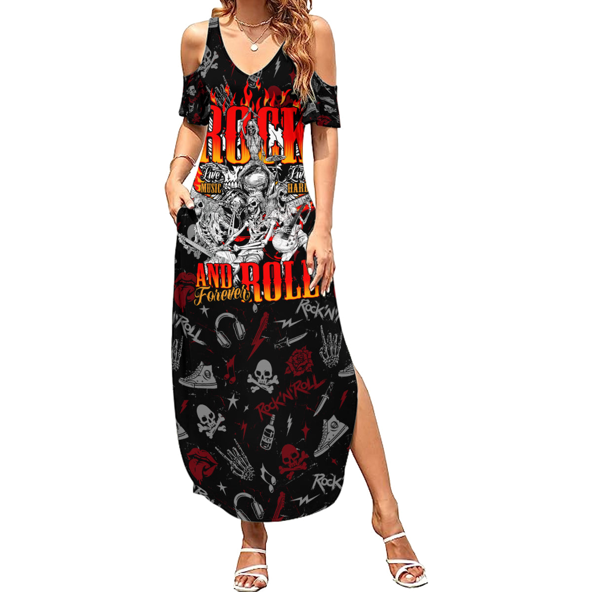 Rock And Roll Skull Forever Summer Maxi Dress - Wonder Print Shop