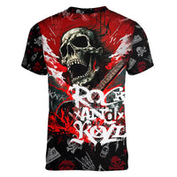 Rock And Roll Skull Forever Women V Neck T Shirt - Wonder Print Shop