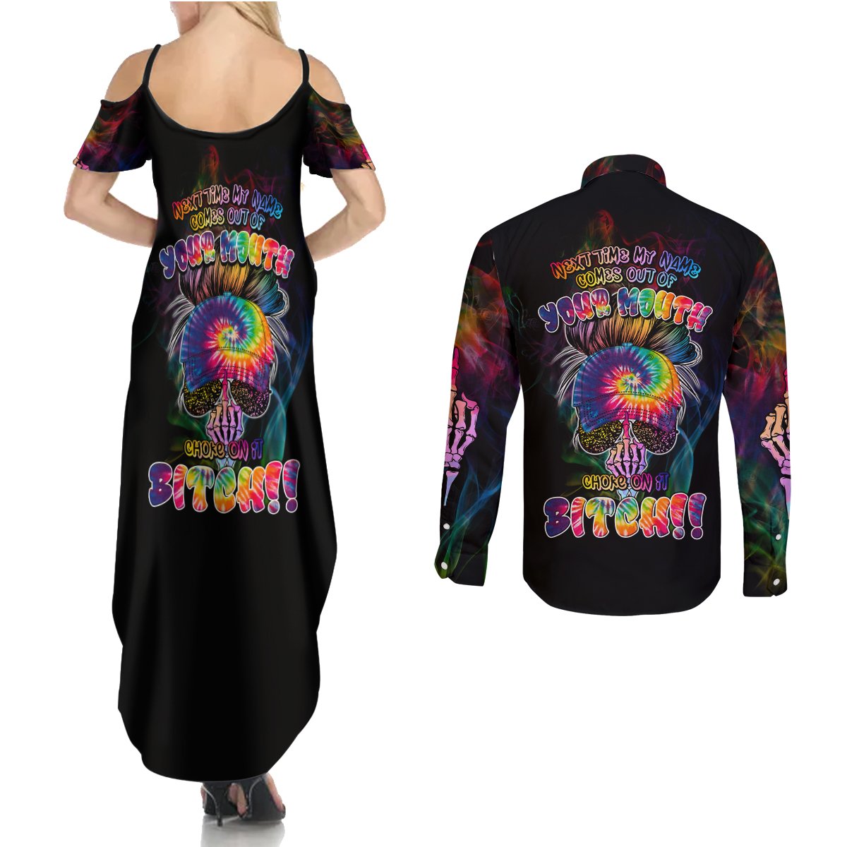 Next Time My Name Comes Out Of Your Mouth Couples Matching Summer Maxi Dress and Long Sleeve Button Shirts - Wonder Print Shop