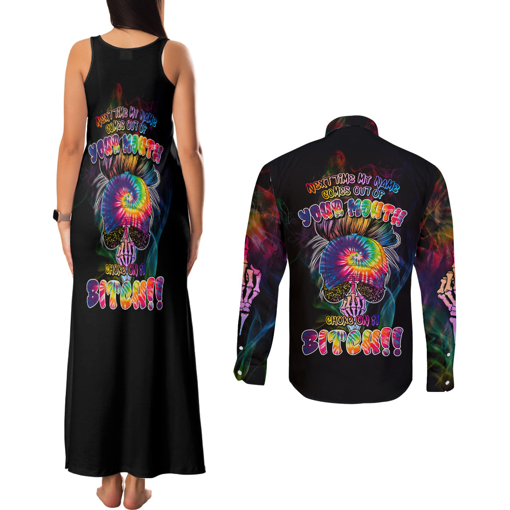 Next Time My Name Comes Out Of Your Mouth Couples Matching Tank Maxi Dress and Long Sleeve Button Shirts - Wonder Print Shop