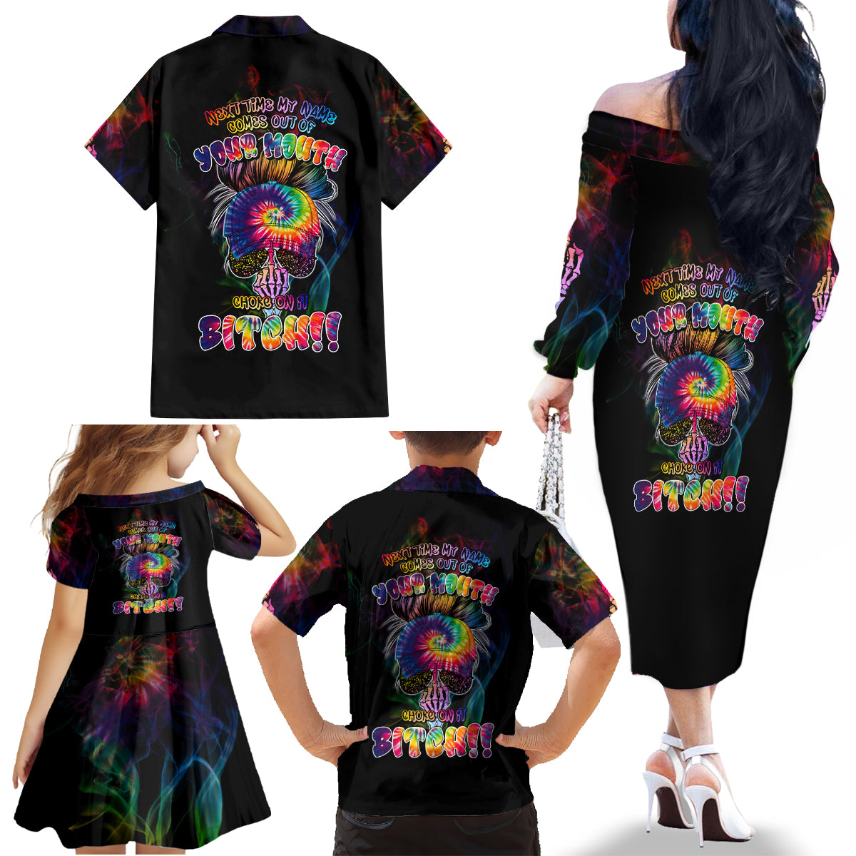 Next Time My Name Comes Out Of Your Mouth Family Matching Off Shoulder Long Sleeve Dress and Hawaiian Shirt - Wonder Print Shop