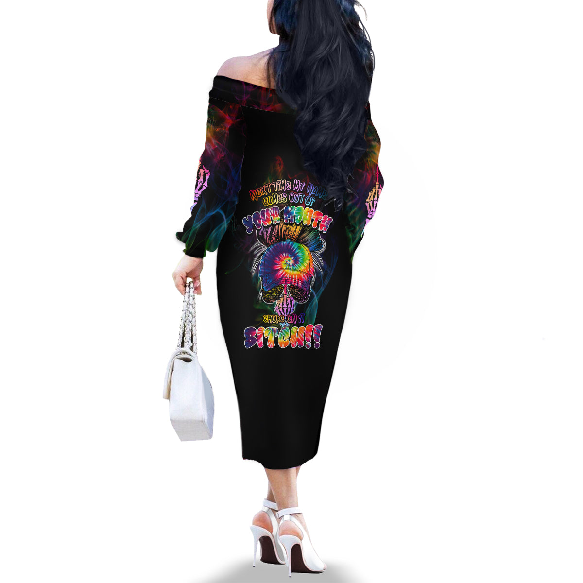 Next Time My Name Comes Out Of Your Mouth Family Matching Off Shoulder Long Sleeve Dress and Hawaiian Shirt - Wonder Print Shop