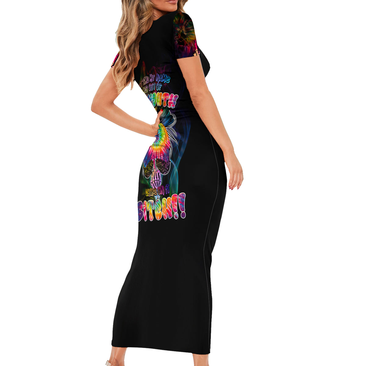Next Time My Name Comes Out Of Your Mouth Short Sleeve Bodycon Dress - Wonder Print Shop