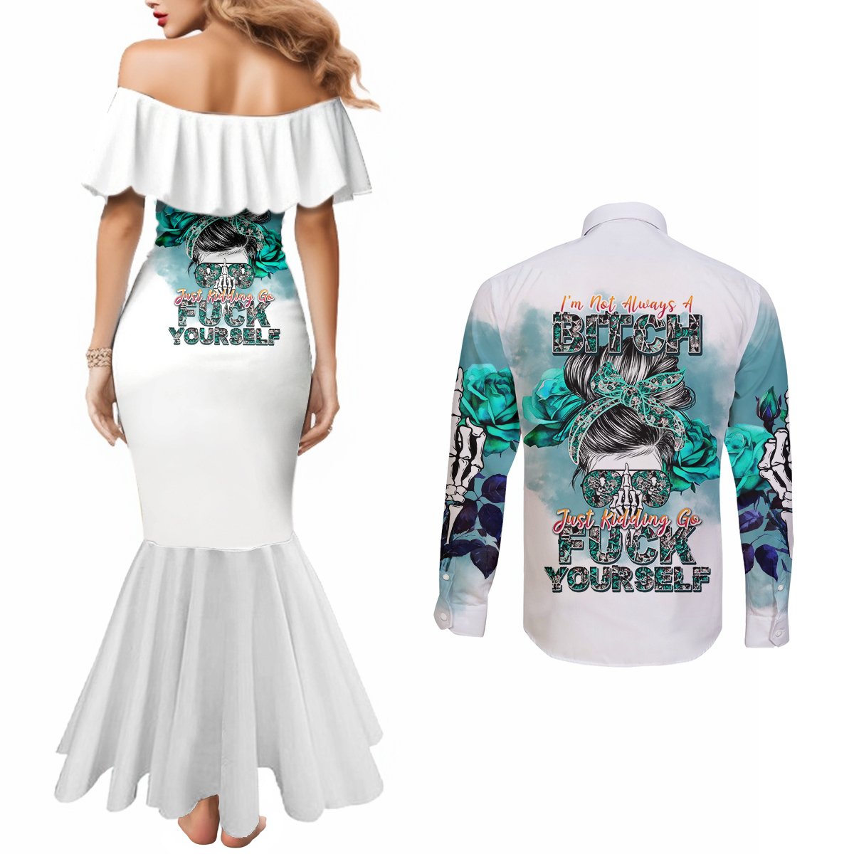 im-not-always-a-bitch-just-kidding-go-fuck-yourself-couples-matching-mermaid-dress-and-long-sleeve-button-shirts